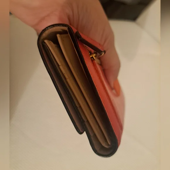 EUC MCM Long Scarlet Wallet with Gold Emblem
